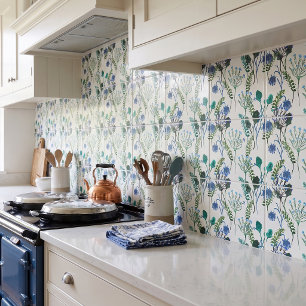 Cerâmica Azulejo Cerâmico de Flor Silvestre com Aquarela Az