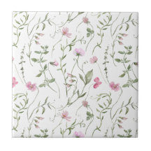 Azulejo Cerâmico de Flor Silvestre com Aquarela Ro
