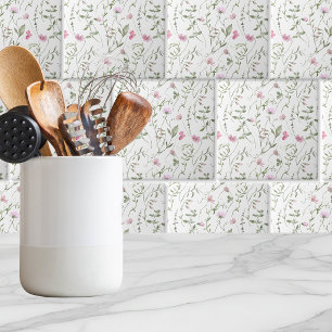 Cerâmica Azulejo Cerâmico de Flor Silvestre com Aquarela Ro