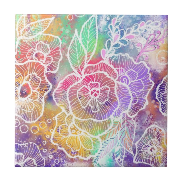 Cerâmica Azulejo Cerâmico de Flores Coloridas (Frente)