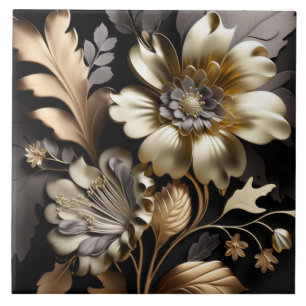 Cerâmica Azulejo cerâmico de flores de prata dourada modern