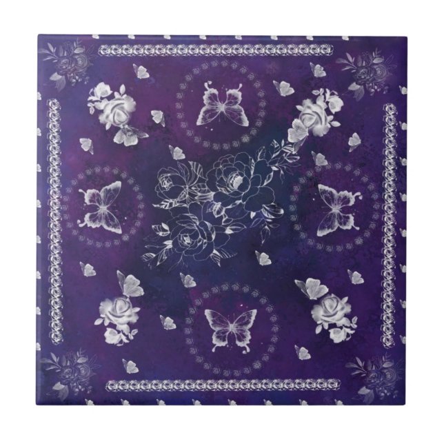 Cerâmica Azulejo Cerâmico de Flores e Borboletas (Frente)