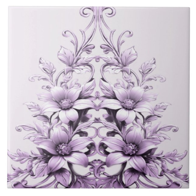 Cerâmica Azulejo Cerâmico de Flores Roxas Elegantes (Frente)