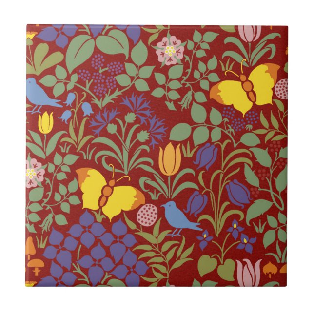 Cerâmica Azulejo cerâmico de flores selvagens da Voysey (Frente)