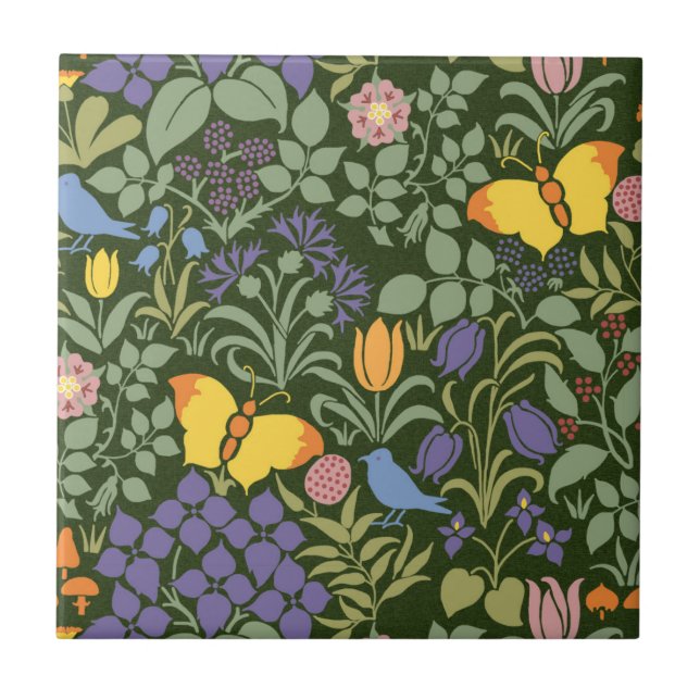 Cerâmica Azulejo cerâmico de flores selvagens da Voysey (Frente)