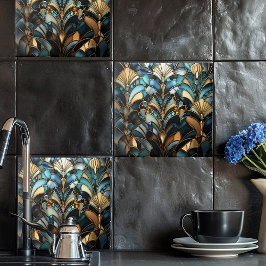 Cerâmica Azulejo Cerâmico de Leque Preto Turquesa Art Déco