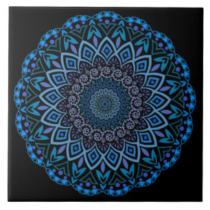 Cerâmica Azulejo Cerâmico De Mandala Azul E Roxo