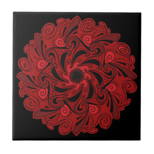 Cerâmica Azulejo cerâmico de Mandala Vermelho e Preto