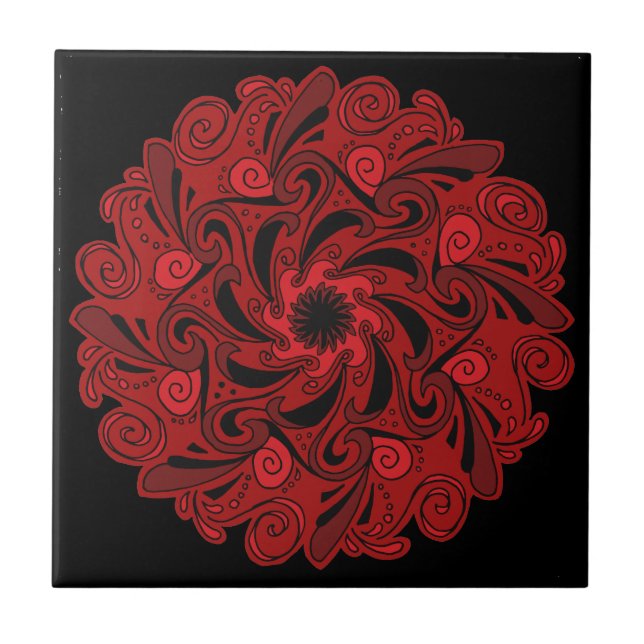 Cerâmica Azulejo cerâmico de Mandala Vermelho e Preto (Frente)