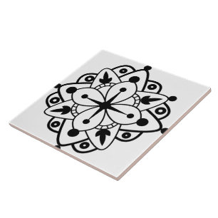 Cerâmica Azulejo Cerâmico de Mármore Mandala Preto Branco M