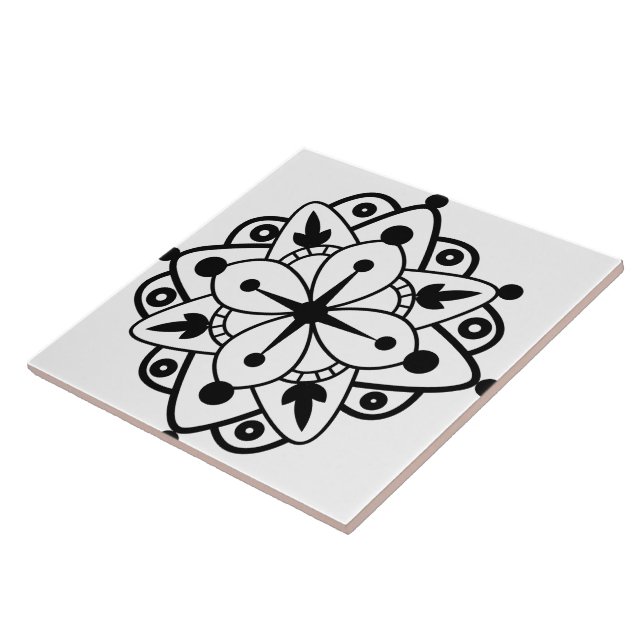 Cerâmica Azulejo Cerâmico de Mármore Mandala Preto Branco M (Lateral)