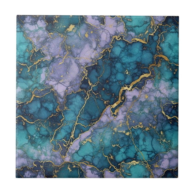 Cerâmica Azulejo Cerâmico de Mármore Roxo e Turquesa (Frente)