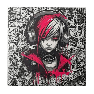 Cerâmica Azulejo Cerâmico de Menina Anime Emo Cyber Y2K com