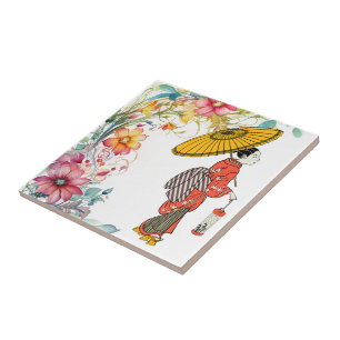 Cerâmica Azulejo Cerâmico de Mulher Asiática