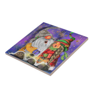 Cerâmica Azulejo Cerâmico de Natal Dando Gnomos Felizes Can