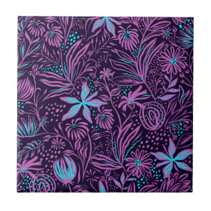 Cerâmica Azulejo cerâmico de padrão floral neon roxo mode