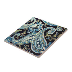 Cerâmica Azulejo cerâmico de Paisley de Vintage azul e cas