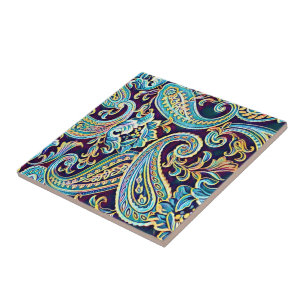 Cerâmica Azulejo cerâmico de Paisley Paisley Amarelo Azul