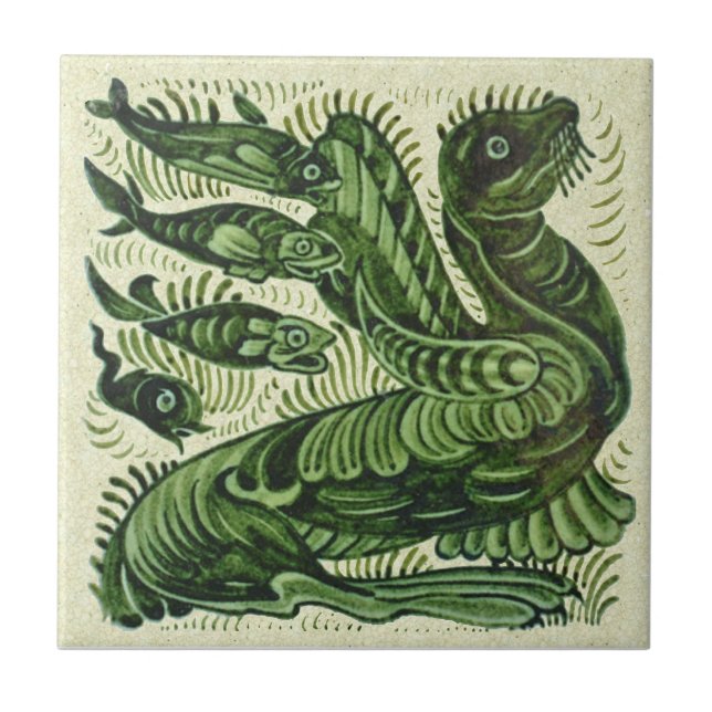 Cerâmica Azulejo cerâmico de peixes leões do mar verde WIll (Frente)