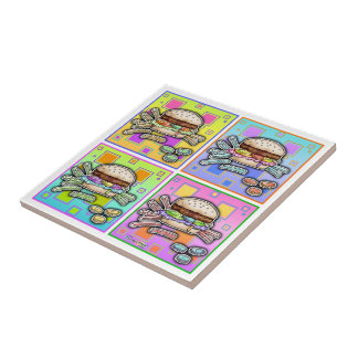 Cerâmica AZULEJO cerâmico de pop Art HAMBURGER - PORTA COPO