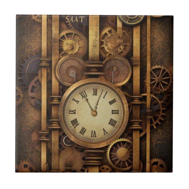 Cerâmica Azulejo Cerâmico de Relógio Steampunk (Frente)