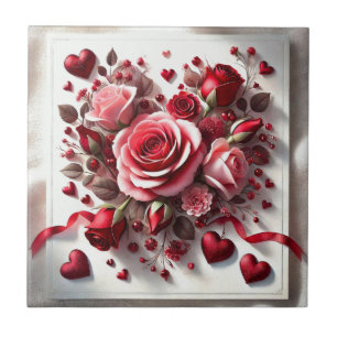 Cerâmica Azulejo Cerâmico de Rosa Rosa Floral e Corações Ve
