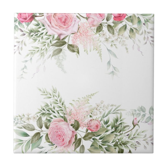 Cerâmica Azulejo cerâmico de rosas rosa (Frente)