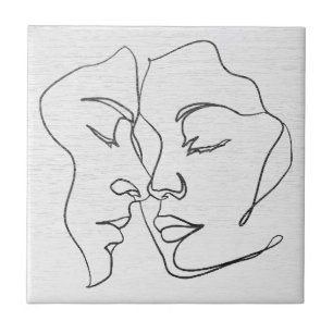 Cerâmica Azulejo Cerâmico de Rosto de Amantes em Linha Abst
