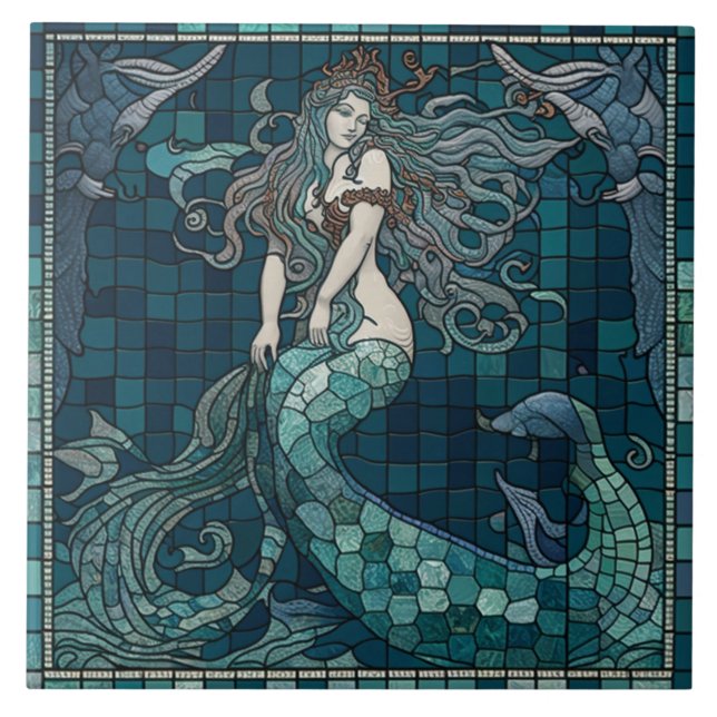 Cerâmica Azulejo cerâmico de sereia mosaica (Frente)