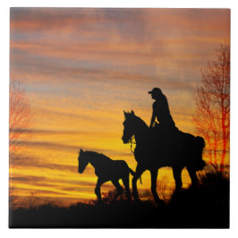 Cerâmica Azulejo cerâmico de Sunset Horseback