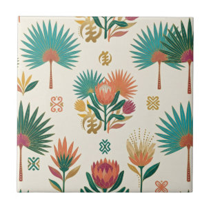 Cerâmica Azulejo Cerâmico de Terracota e Protea Teal & Palm