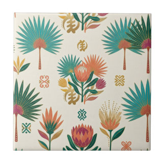 Cerâmica Azulejo Cerâmico de Terracota e Protea Teal & Palm