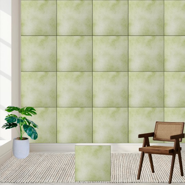 Cerâmica Azulejo cerâmico de textura verde macia (Soft Green Watercolor Texture Ceramic Tile)