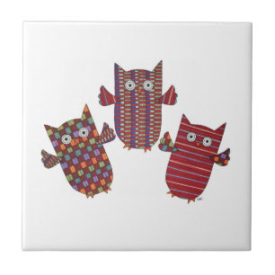 Cerâmica Azulejo Cerâmico de Três Corujas Vermelhas