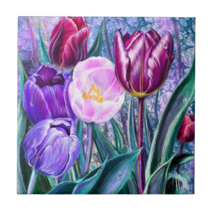 Cerâmica Azulejo Cerâmico de Tulipas Coloridas