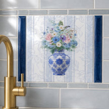 Azulejo Cerâmico de Vase Chinês em Aquarela
