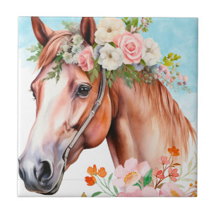 Cerâmica Azulejo Cerâmico Decorativo de Cavalo com Flores e