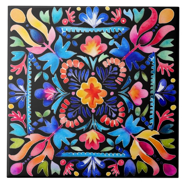 Cerâmica Azulejo cerâmico Design de Flor mexicano brilhante (Frente)