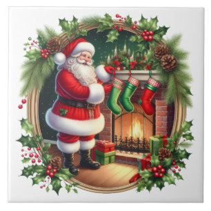Cerâmica Azulejo Cerâmico do Papai Noel de Feriado