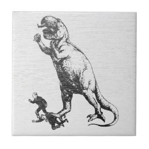 Cerâmica Azulejo Cerâmico do T-Rex Caçando Homens de Negóci