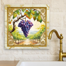Azulejo Cerâmico Dourado de Videira de Uvas