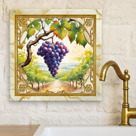 Cerâmica Azulejo Cerâmico Dourado de Videira de Uvas