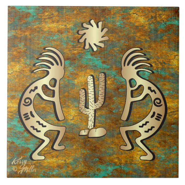 Cerâmica Azulejo Cerâmico Dourado Sudoeste de Kokopelli (Frente)