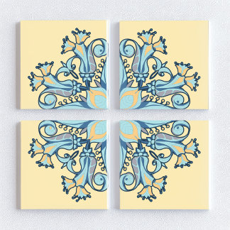 Cerâmica Azulejo Cerâmico Floral Art Nouveau em Creme de Ba