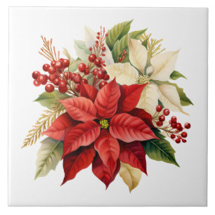 Cerâmica Azulejo Cerâmico Floral de Poinsettia de Feriado