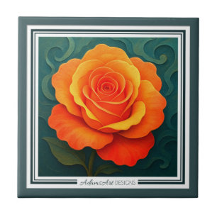 Cerâmica Azulejo Cerâmico Floral de Rosa Laranja Vibrante R