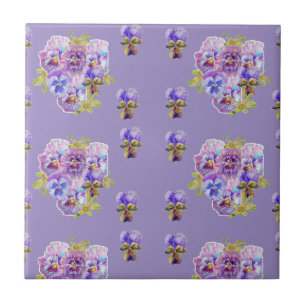 Cerâmica Azulejo Cerâmico Floral de Violetas Roxas Pensativ