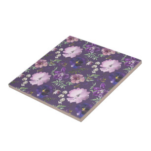 Cerâmica Azulejo Cerâmico Floral Roxo Decoração de Banheiro