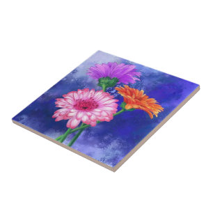 Cerâmica Azulejo Cerâmico Gerberas de Três Cores