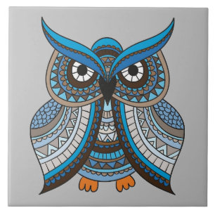 Cerâmica Azulejo cerâmico ilustrado de coruja azul
